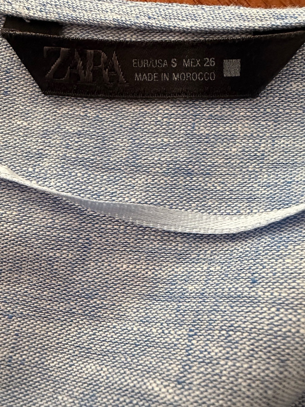 Zara Light Blue Puff Sleeve Blouse with Navy Bow Details Small - Picture 7 of 8